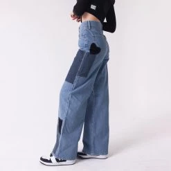 Juwas NEW ARRIVAL Vintage Hearts Patch Faded Denim Pants