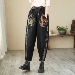 Juwas Letters Print Elastic Waist Harem Pants