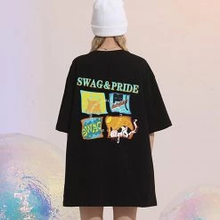 Juwas NEW ARRIVAL Cartoon Cat Print Oversize Long T-shirt