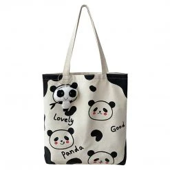 Juwas HOME&LIFESTYLE Lovely Black Panda Canvas Tote Bag