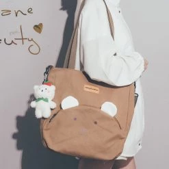 Juwas Bear Themed Canvas Shoulder Bag