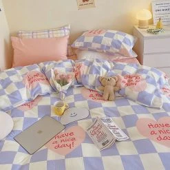 Juwas NEW ARRIVAL Love Heart Checker Bedding Set