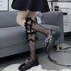 Juwas NEW ARRIVAL Lolita Bowknot Lace Knee-High Socks