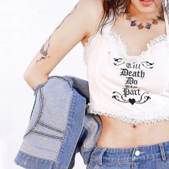 Juwas Letters Embroidery Lace Tops