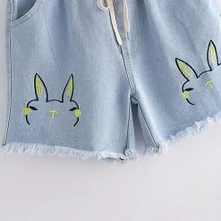 Juwas NEW ARRIVAL Rabbit Embroidery Vintage Denim Shorts