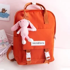 -Juwas Canvas Backpack With Bunny Keychain