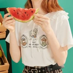 Juwas NEW ARRIVAL Animal Prints Doll Collar T-shirt