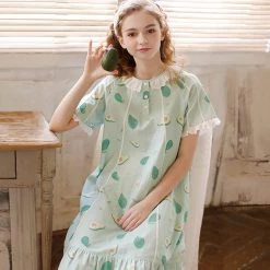 Juwas NEW ARRIVAL Green Avocado Cotton Sheer Nightgown