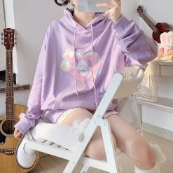 Juwas Fluffy Puppy Print Soft Pastel Hoodie
