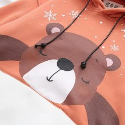 Juwas Cute Bear Snowflake Print Pocket Hoodie CLOTHING