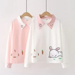 Juwas Bunny Carrots Collar Long Sleeve Sweater Top