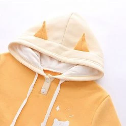 Juwas Cute Puppy Print Pocket Velvet Hoodie