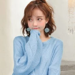 Juwas NEW ARRIVAL Cute Blue PomPom Dangle Earrings