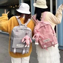 -Juwas Canvas Backpack With Bunny Keychain