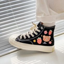 Juwas NEW ARRIVAL Sweet Strawberry Bear Print High Cut Sneaker Shoes