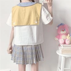 Juwas NEW ARRIVAL Cartoon Paw Embroidery Sailor Collar Summer T-shirt