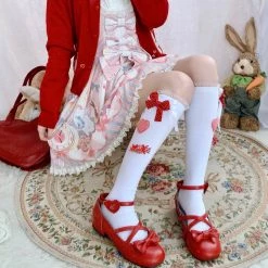 Juwas NEW ARRIVAL Lolita Hearts Ribbon Knee High Socks