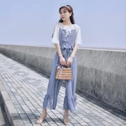 Juwas NEW ARRIVAL Summer Korean Top And Capri Square Pants Set