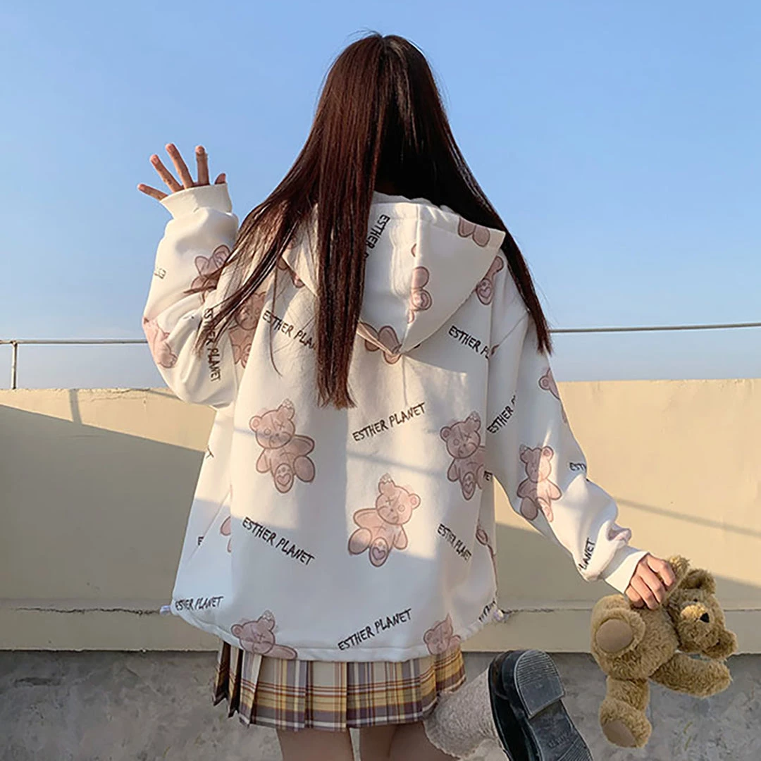 Juwas Cozy Teddy Bear Printed Loose Sweatshirt Coat NEW ARRIVAL 8 Juwas Cozy Teddy Bear Printed Loose Sweatshirt Coat NEW ARRIVAL