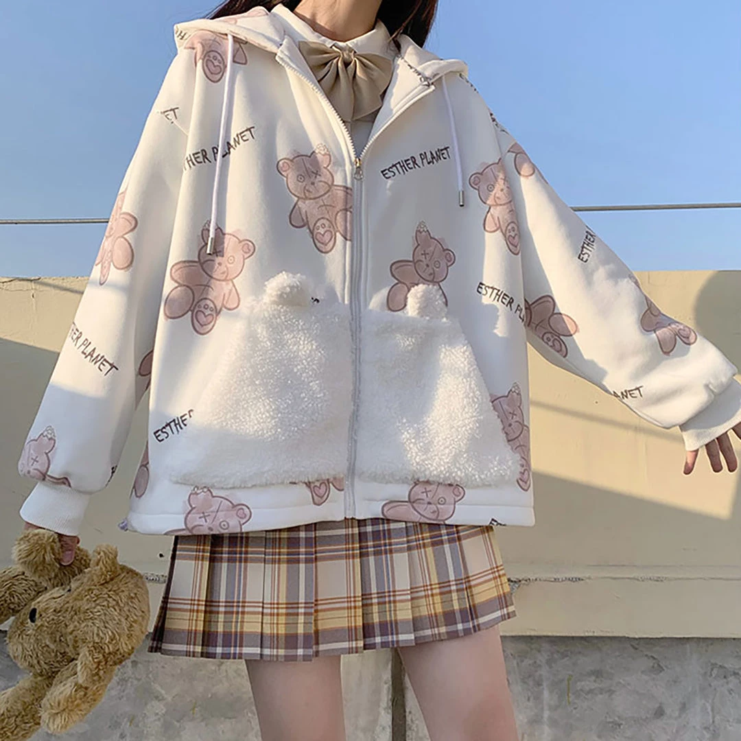 Juwas Cozy Teddy Bear Printed Loose Sweatshirt Coat NEW ARRIVAL 5 Juwas Cozy Teddy Bear Printed Loose Sweatshirt Coat NEW ARRIVAL