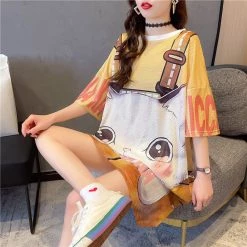 Juwas Cute Cartoon Cat Print Loose Summer T-Shirt NEW ARRIVAL
