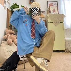 Juwas Cool Letter Patch Button Up Long Sleeve Shirt NEW ARRIVAL