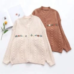 Juwas Flower Vines Knitted Cardigan Sweater CLOTHING