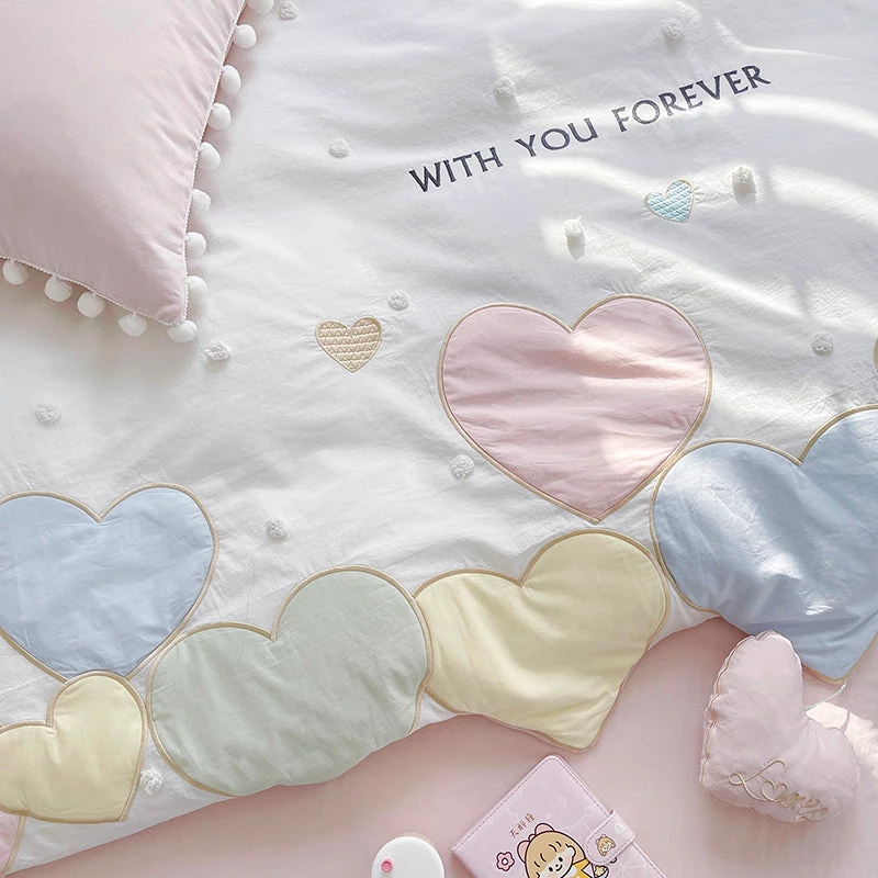 Juwas Sweet Love Heart Embroidery Bedding Set 8 Juwas Sweet Love Heart Embroidery Bedding Set