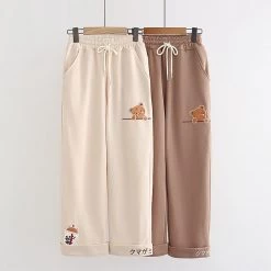 Juwas NEW ARRIVAL Sweet Milktea Bear Loose Sweatpants