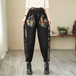 Juwas Letters Print Elastic Waist Harem Pants