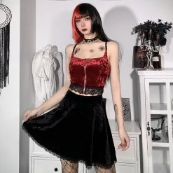 Juwas Gothic Lace Trim Black Skirt CLOTHING