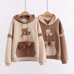 Juwas CLOTHING Bear Embroidery Drawstring Pocket Hoodie