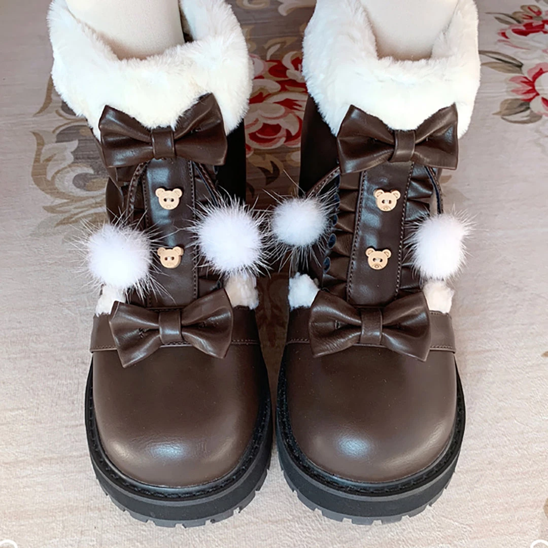 Juwas Shoes Fuzzy Ball Lolita Snow Boots 5 Juwas Shoes Fuzzy Ball Lolita Snow Boots