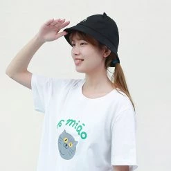 Juwas NEW ARRIVAL Cute Cat Embroidery Bucket Hat