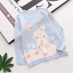 Juwas Moon Stars Rabbit Print Loose Sweater CLOTHING
