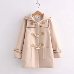Juwas Pure Color Sailor Collar Hooded Coat CLOTHING