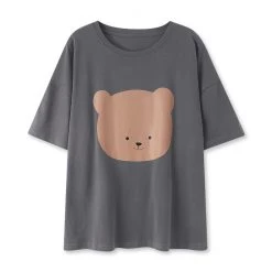 Juwas Brown Bear Print Top And Short Pajama Set CLOTHING