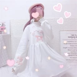 -Juwas Sweet Japanese Cotton Cat High Collar Hoodie Dress NEW ARRIVAL