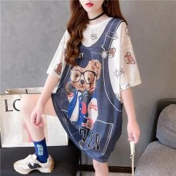 Juwas Cute Cartoon Bear Print Loose Summer T-shirt NEW ARRIVAL