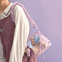 Juwas HOME&LIFESTYLE Purple Corduroy Shoulder Bag