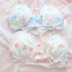 -Juwas Cute Floral And Clouds Print Padded Bra Panty Set