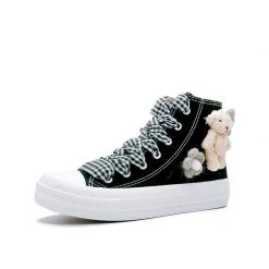 -Juwas Cute Teddy And Flower Canvas High Tops Sneaker