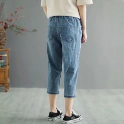 Juwas Retro Embroidery Loose Elastic Waist Jean NEW ARRIVAL