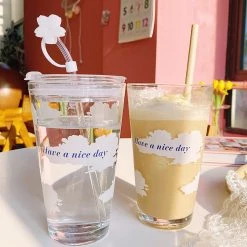 Juwas NEW ARRIVAL “Have A Nice Day” Clear Tumbler With Straw