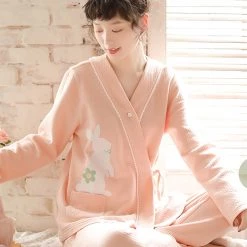 Juwas CLOTHING Cute Rabbit Flowers Print Cotton Pajamas Set 14 Juwas CLOTHING Cute Rabbit Flowers Print Cotton Pajamas Set