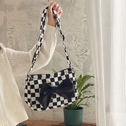 Juwas NEW ARRIVAL Vintage Checker Canvas Shoulder Bag