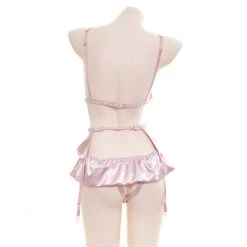 Juwas CLOTHING Sexy Rose Gold Ribbon Two-Piece Lingerie