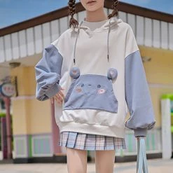 Juwas Blush Mouse Pocket Two-Tone Sweater Hoodie CLOTHING