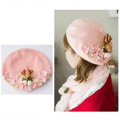 Juwas Flowers Deer Beret Hat