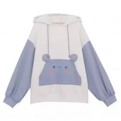 Juwas Blush Mouse Pocket Two-Tone Sweater Hoodie CLOTHING